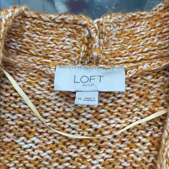 LOFT Marled Open-Front Cardigan in Mustard and Cream - Picture 2 of 6